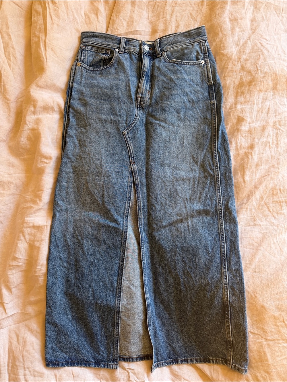 Madewell Blue Denim Maxi Skirt with Front Slit